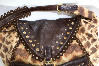 Roberto Cavalli cheetah print canvas & leather shoulder bag