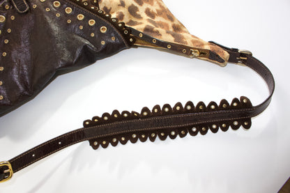 Roberto Cavalli cheetah print canvas & leather shoulder bag