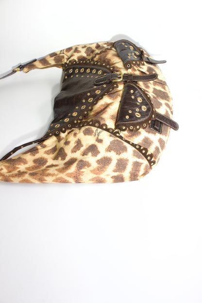 Roberto Cavalli cheetah print canvas & leather shoulder bag