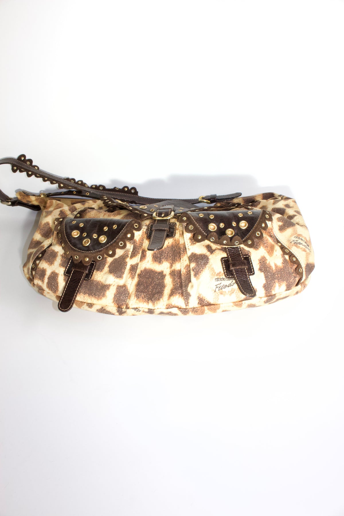Roberto Cavalli cheetah print canvas & leather shoulder bag