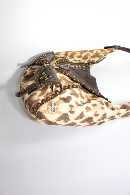 Roberto Cavalli cheetah print canvas & leather shoulder bag