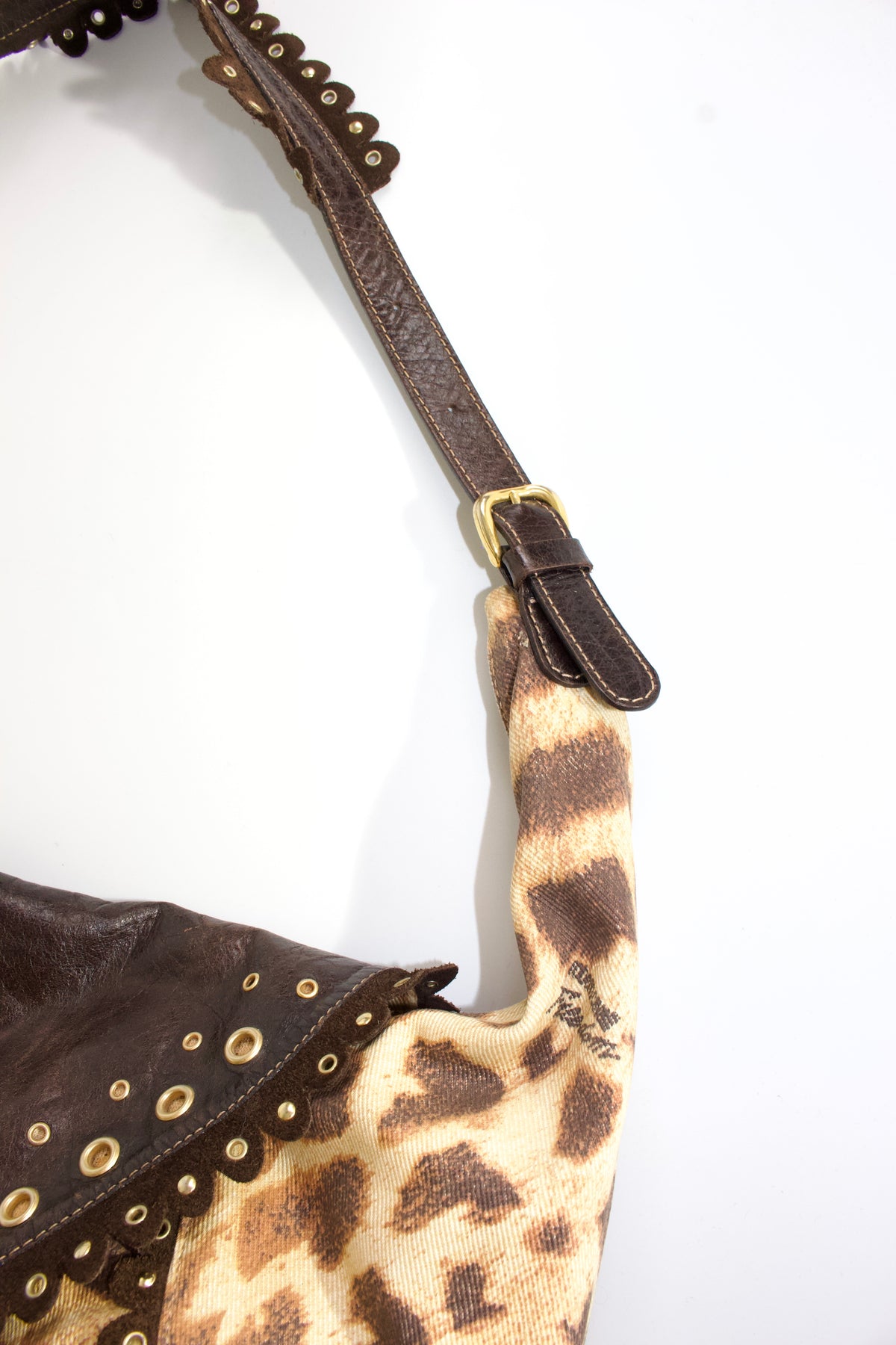 Roberto Cavalli cheetah print canvas & leather shoulder bag