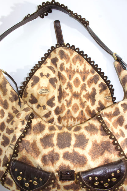 Roberto Cavalli cheetah print canvas & leather shoulder bag
