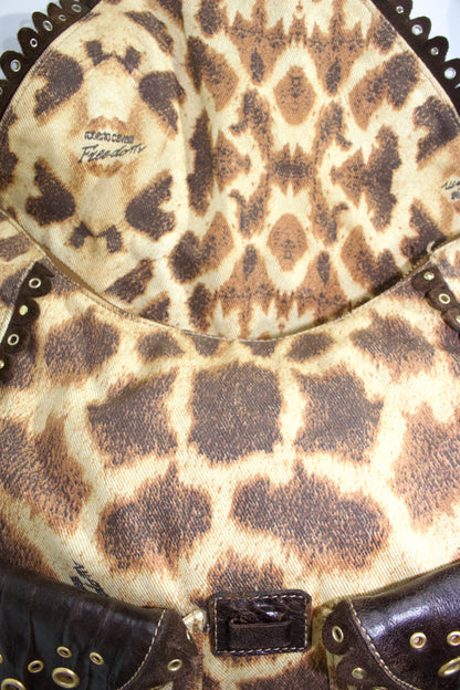 Roberto Cavalli cheetah print canvas & leather shoulder bag