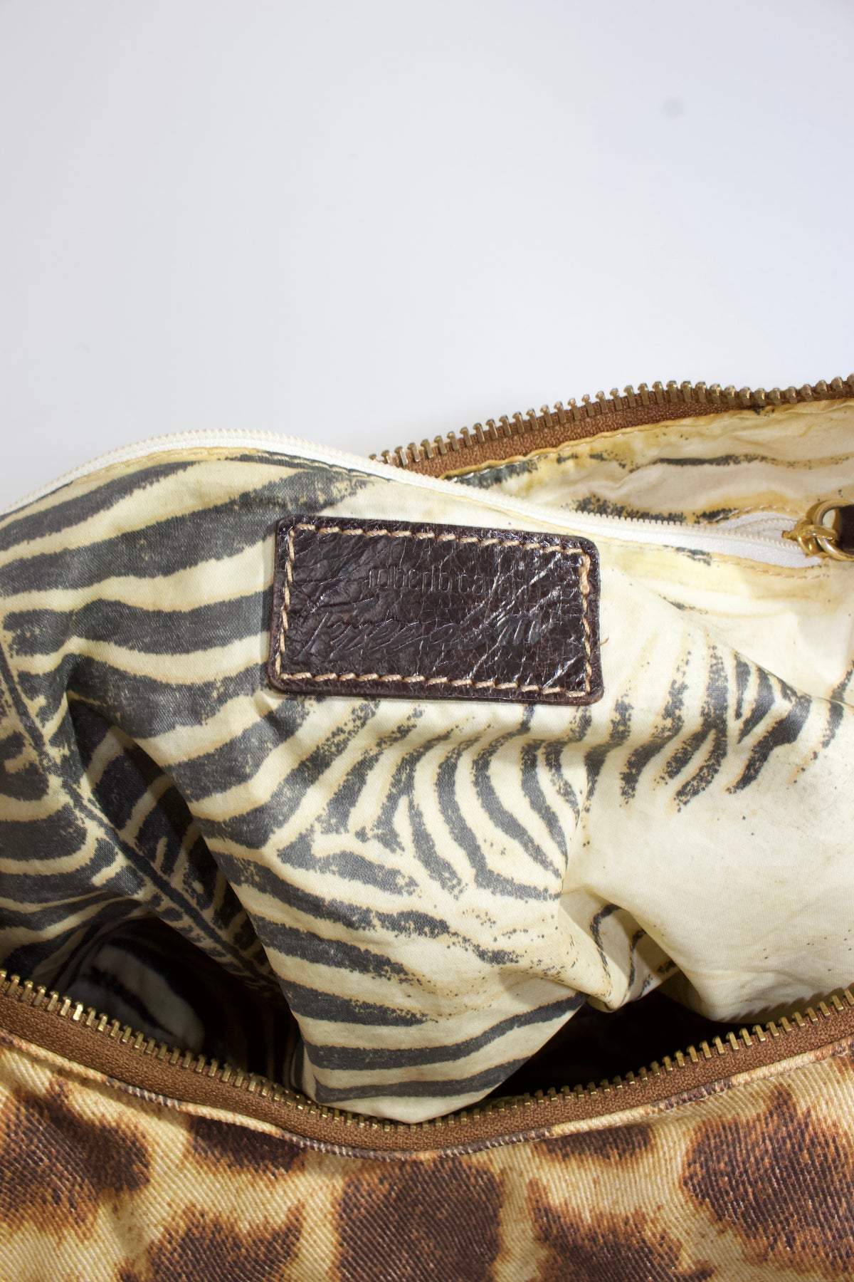 Roberto Cavalli cheetah print canvas & leather shoulder bag