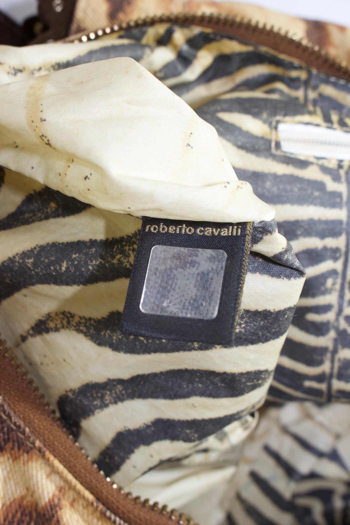 Roberto Cavalli cheetah print canvas & leather shoulder bag