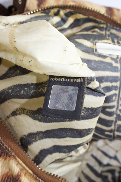 Roberto Cavalli cheetah print canvas & leather shoulder bag