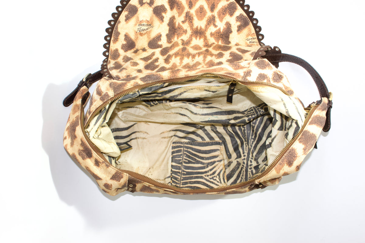 Roberto Cavalli cheetah print canvas & leather shoulder bag