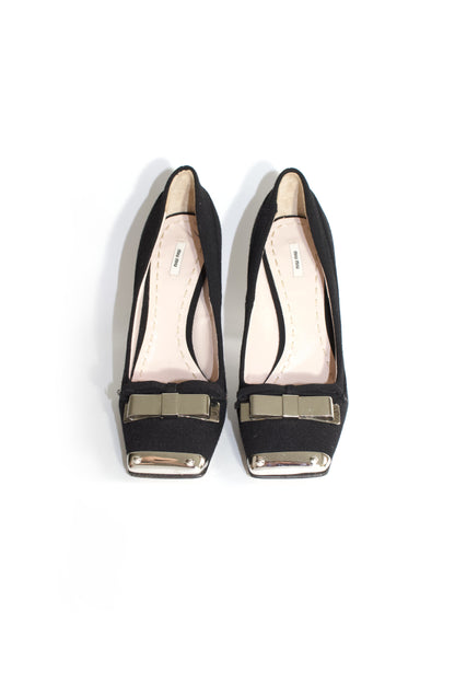 Miu Miu FW 2010 black heels with metallic bow