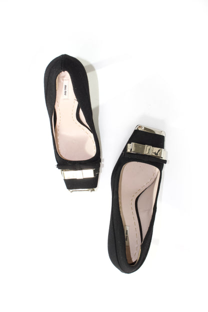 Miu Miu FW 2010 black heels with metallic bow