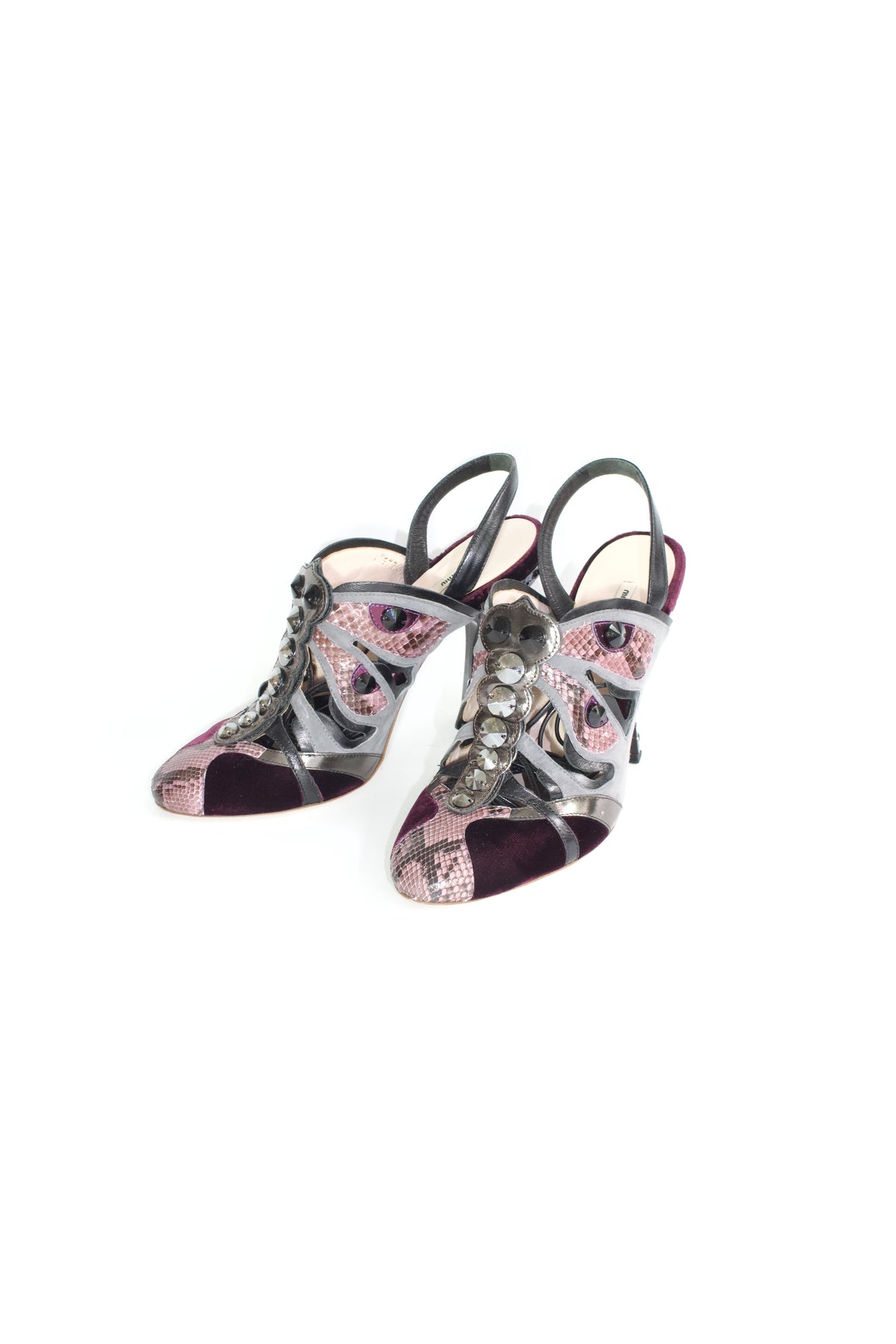 Miu Miu SS 2008 purple python & velvet 'butterfly' mule heels
