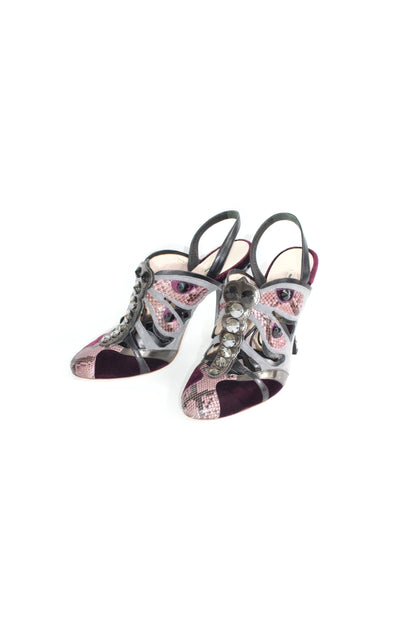 Miu Miu SS 2008 purple python & velvet 'butterfly' mule heels
