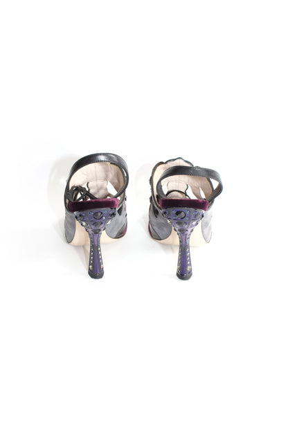 Miu Miu SS 2008 purple python & velvet 'butterfly' mule heels