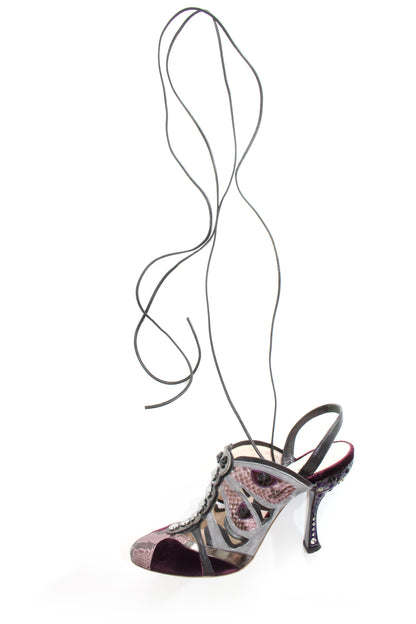 Miu Miu SS 2008 purple python & velvet 'butterfly' mule heels