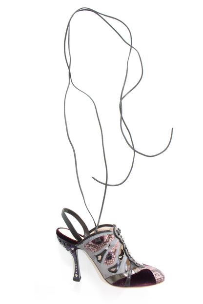 Miu Miu SS 2008 purple python & velvet 'butterfly' mule heels