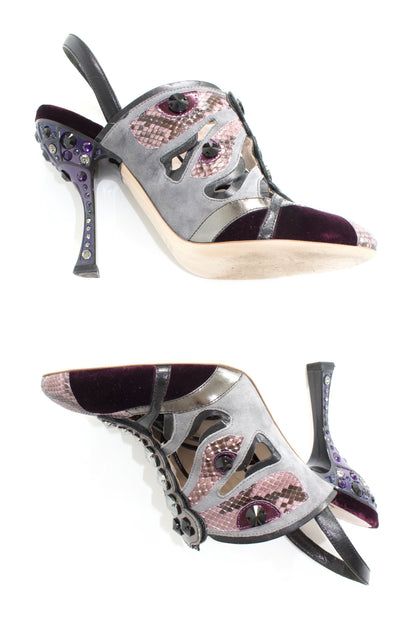Miu Miu SS 2008 purple python & velvet 'butterfly' mule heels
