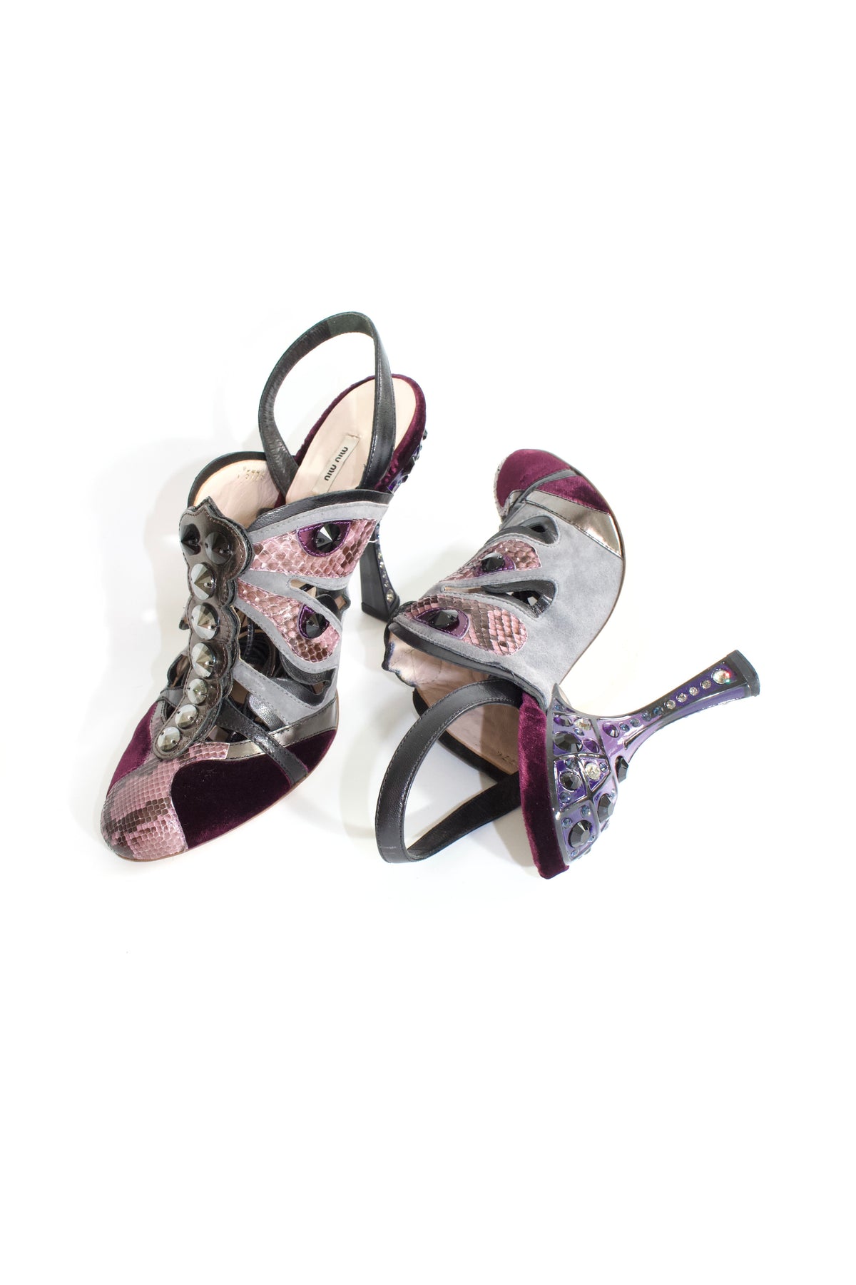 Miu Miu SS 2008 purple python & velvet 'butterfly' mule heels
