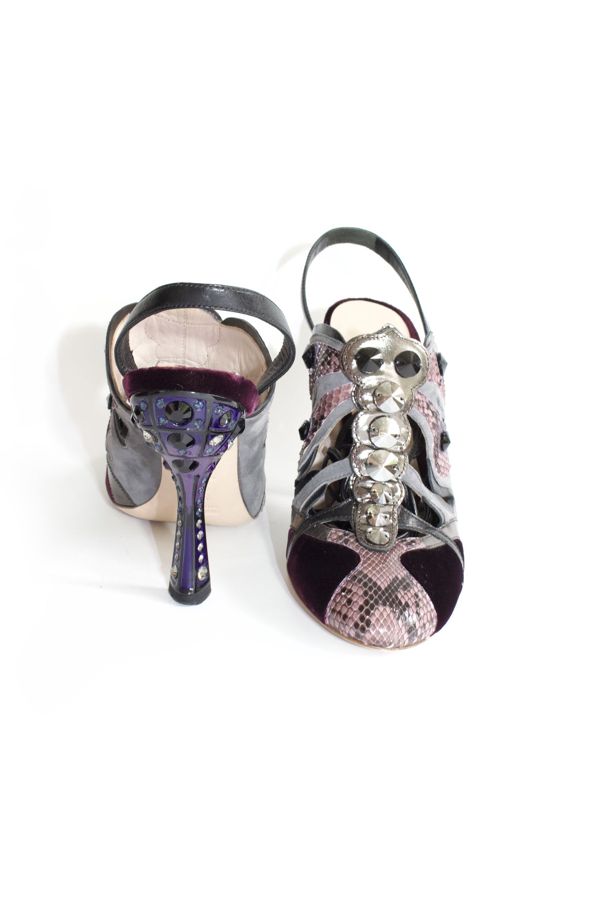 Miu Miu SS 2008 purple python & velvet 'butterfly' mule heels