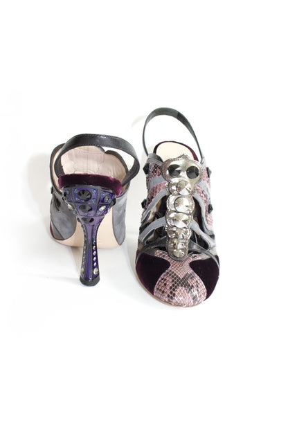 Miu Miu SS 2008 purple python & velvet 'butterfly' mule heels