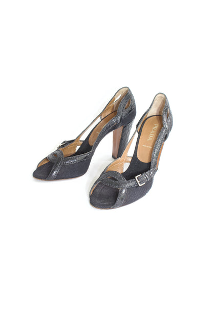 Prada SS 2005 black canvas & leather heels