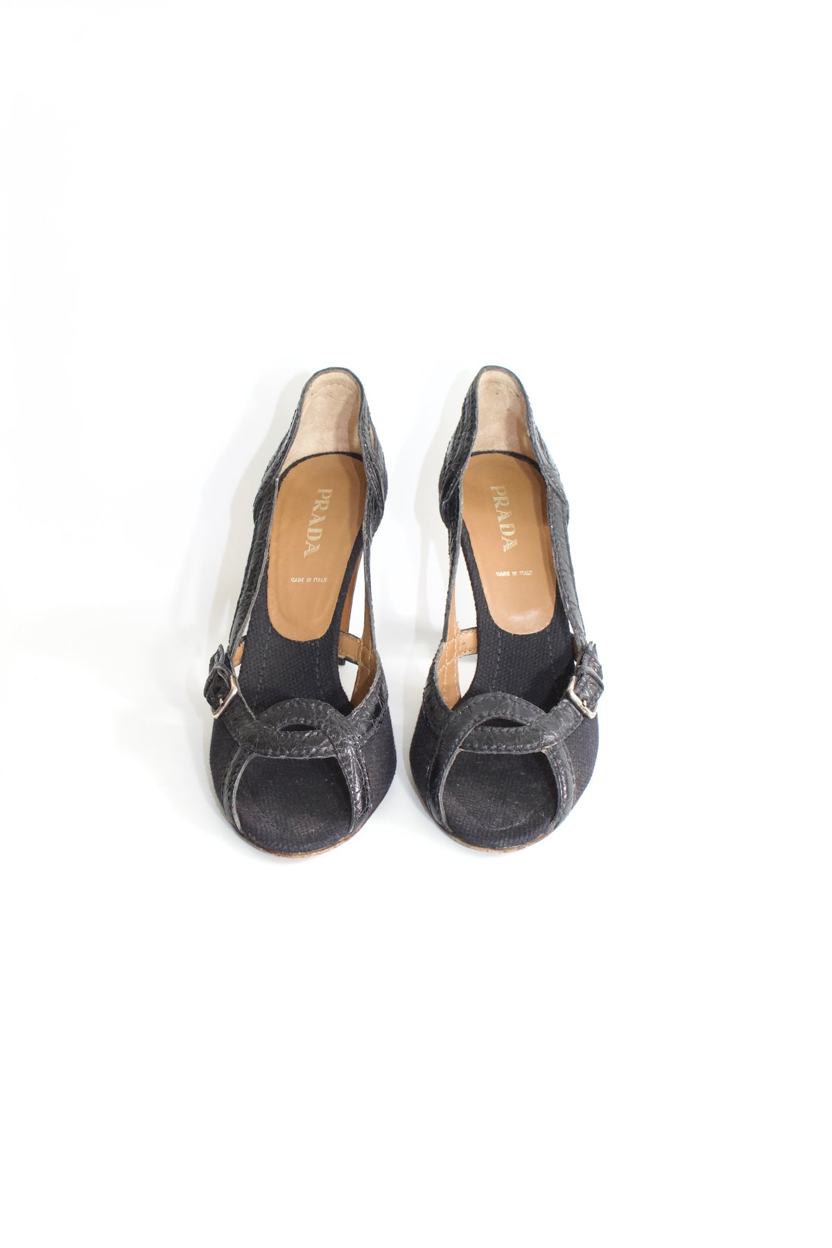 Prada SS 2005 black canvas & leather heels