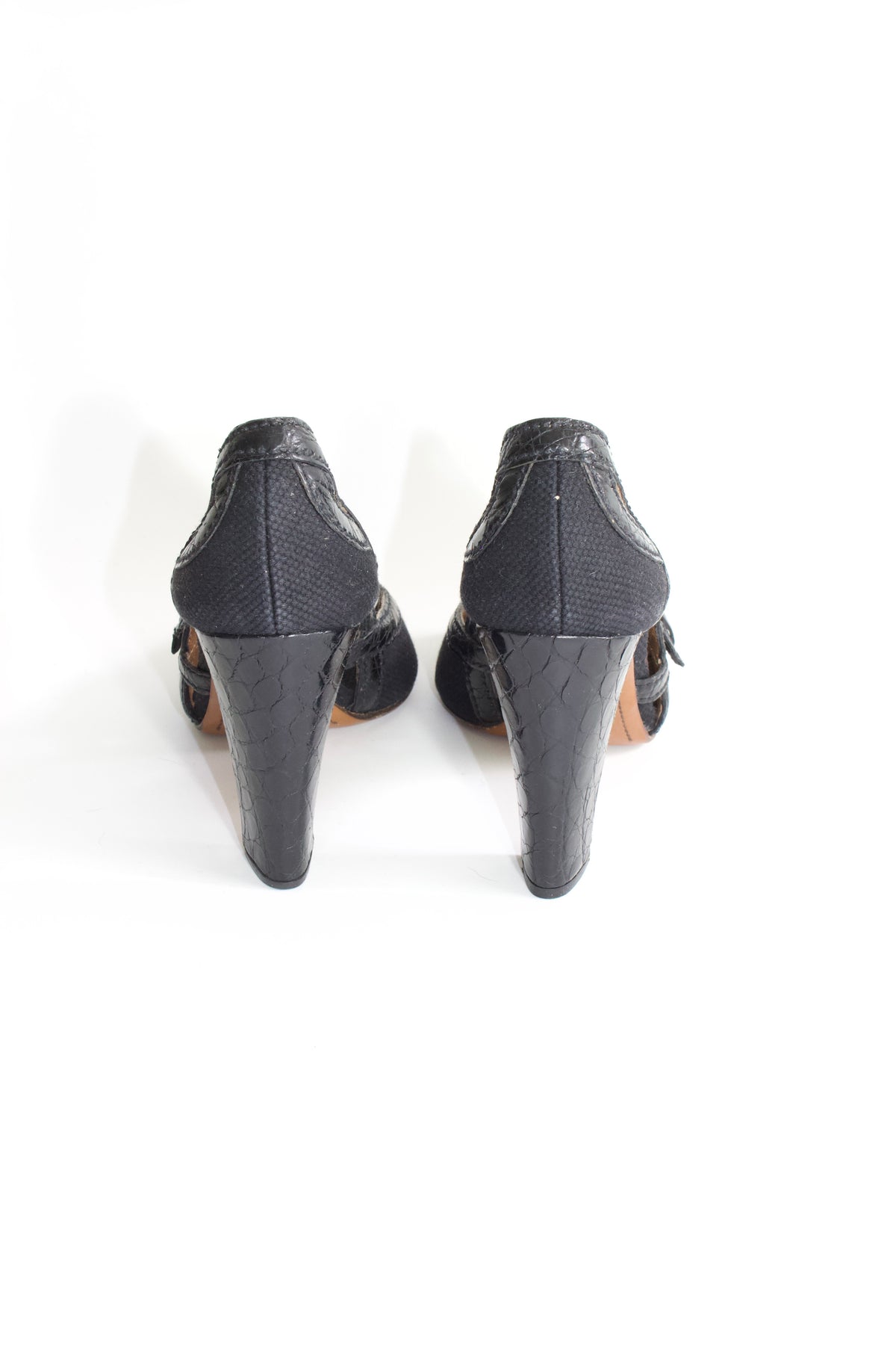 Prada SS 2005 black canvas & leather heels