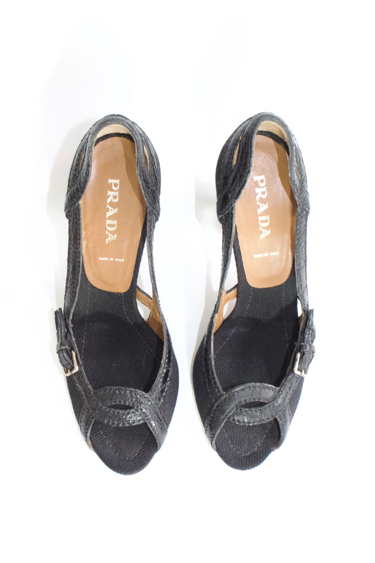 Prada SS 2005 black canvas & leather heels