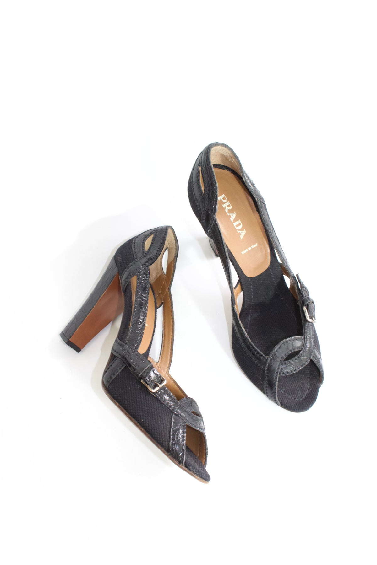 Prada SS 2005 black canvas & leather heels