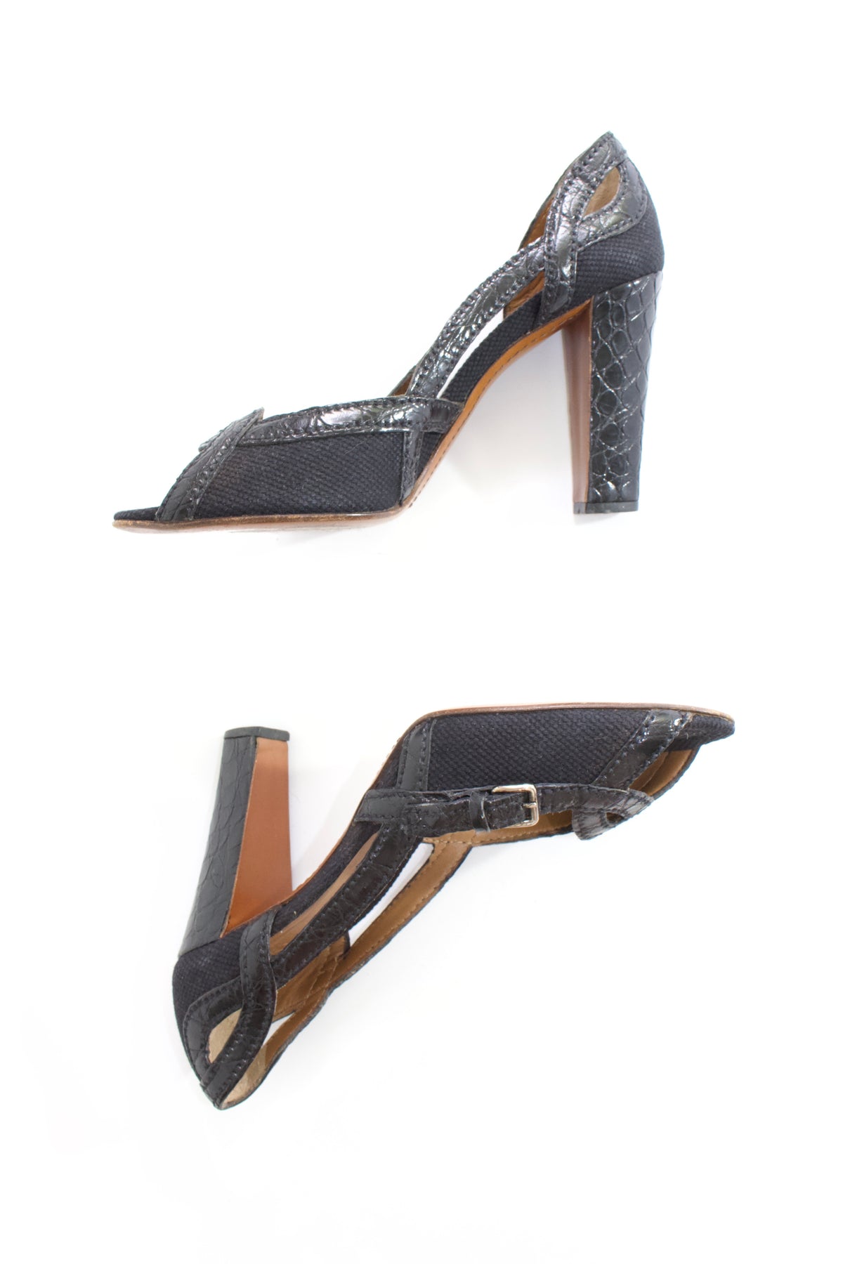 Prada SS 2005 black canvas & leather heels