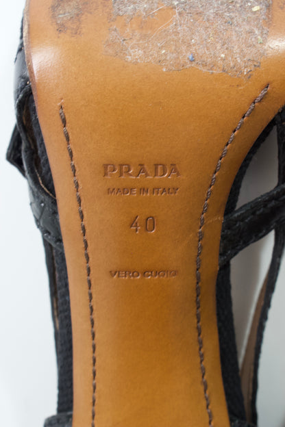 Prada SS 2005 black canvas & leather heels