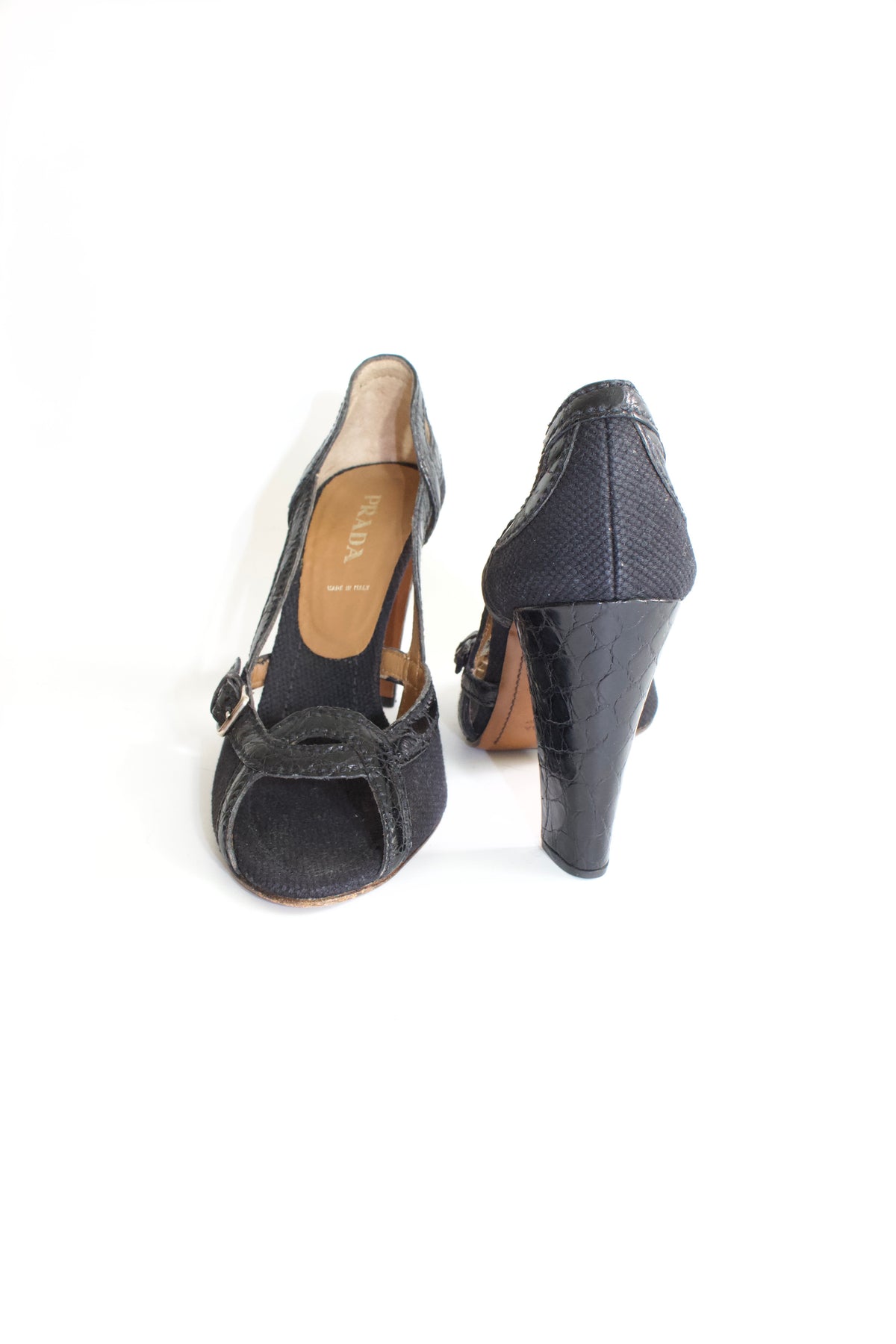 Prada SS 2005 black canvas & leather heels