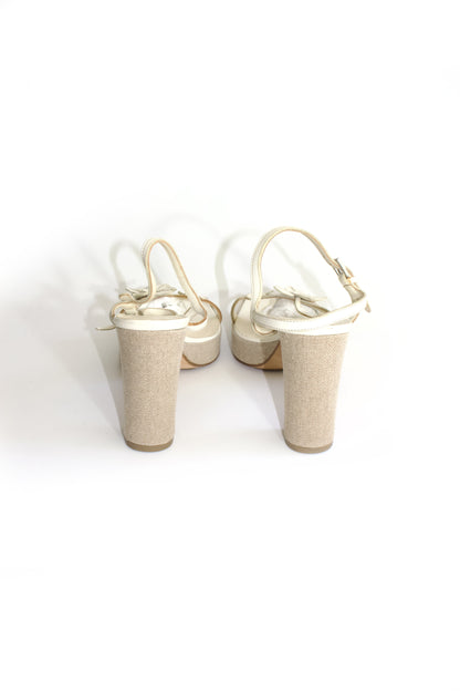 Prada SS 1999 white leather heels with floral embellishments