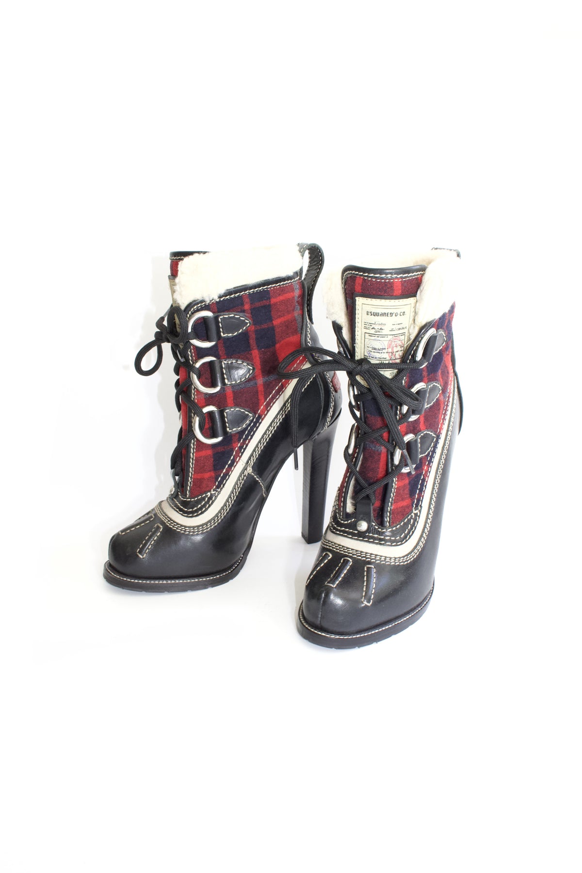 Dsquared2 black leather & tartan shealing heeled boots