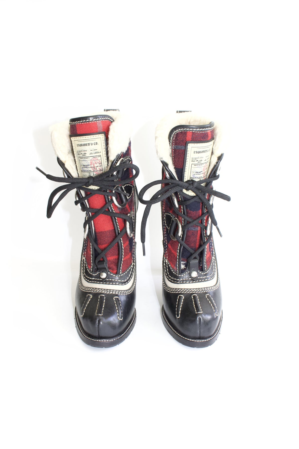 Dsquared2 black leather & tartan shealing heeled boots