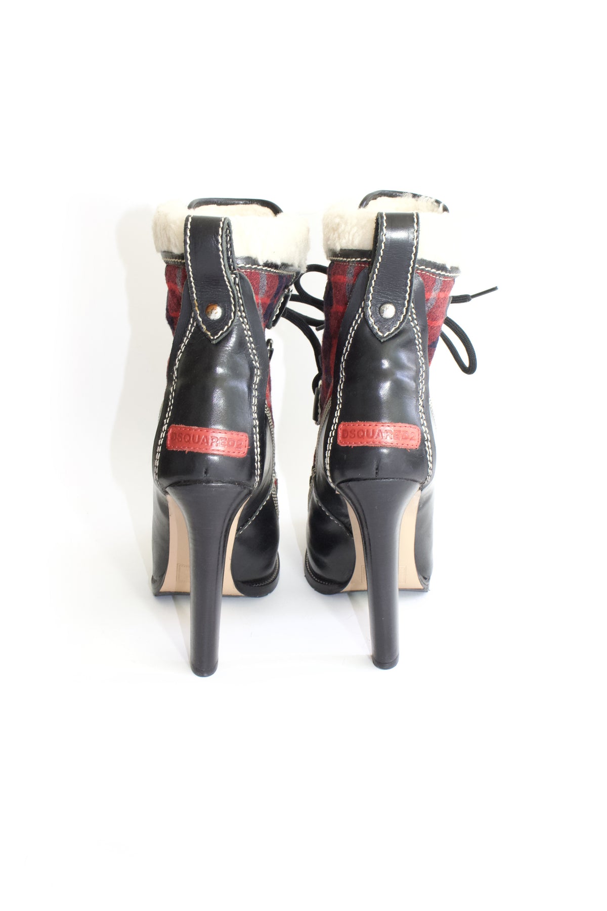 Dsquared2 black leather & tartan shealing heeled boots