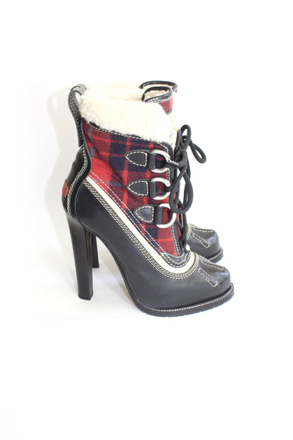 Dsquared2 black leather & tartan shealing heeled boots