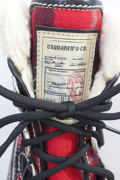 Dsquared2 black leather & tartan shealing heeled boots