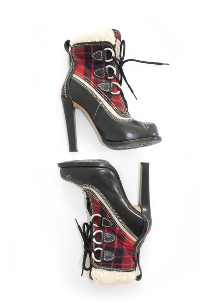Dsquared2 black leather & tartan shealing heeled boots