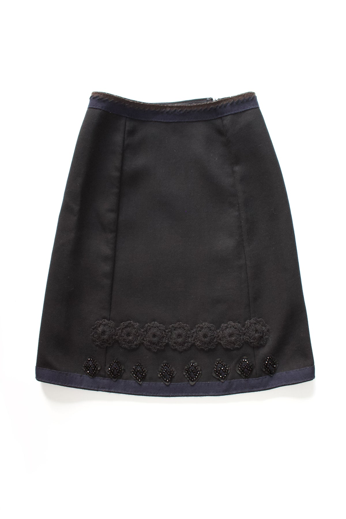 Prada FW 2005 black wool skirt with embroidery