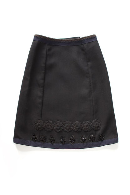Prada FW 2005 black wool skirt with embroidery