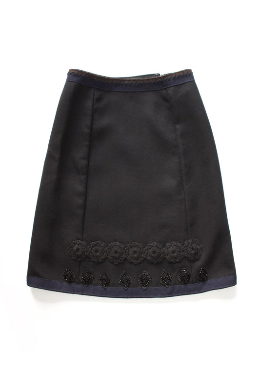 Prada FW 2005 black wool skirt with embroidery