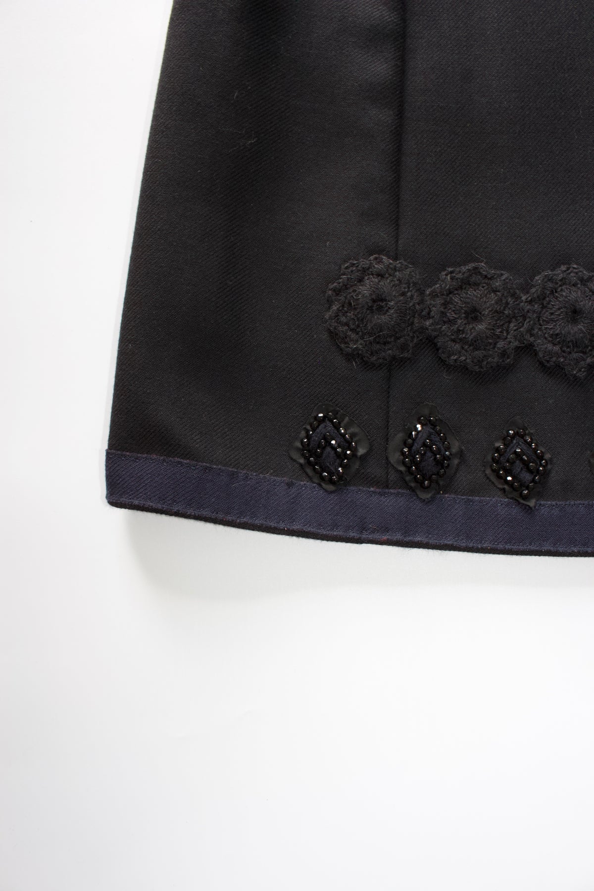 Prada FW 2005 black wool skirt with embroidery