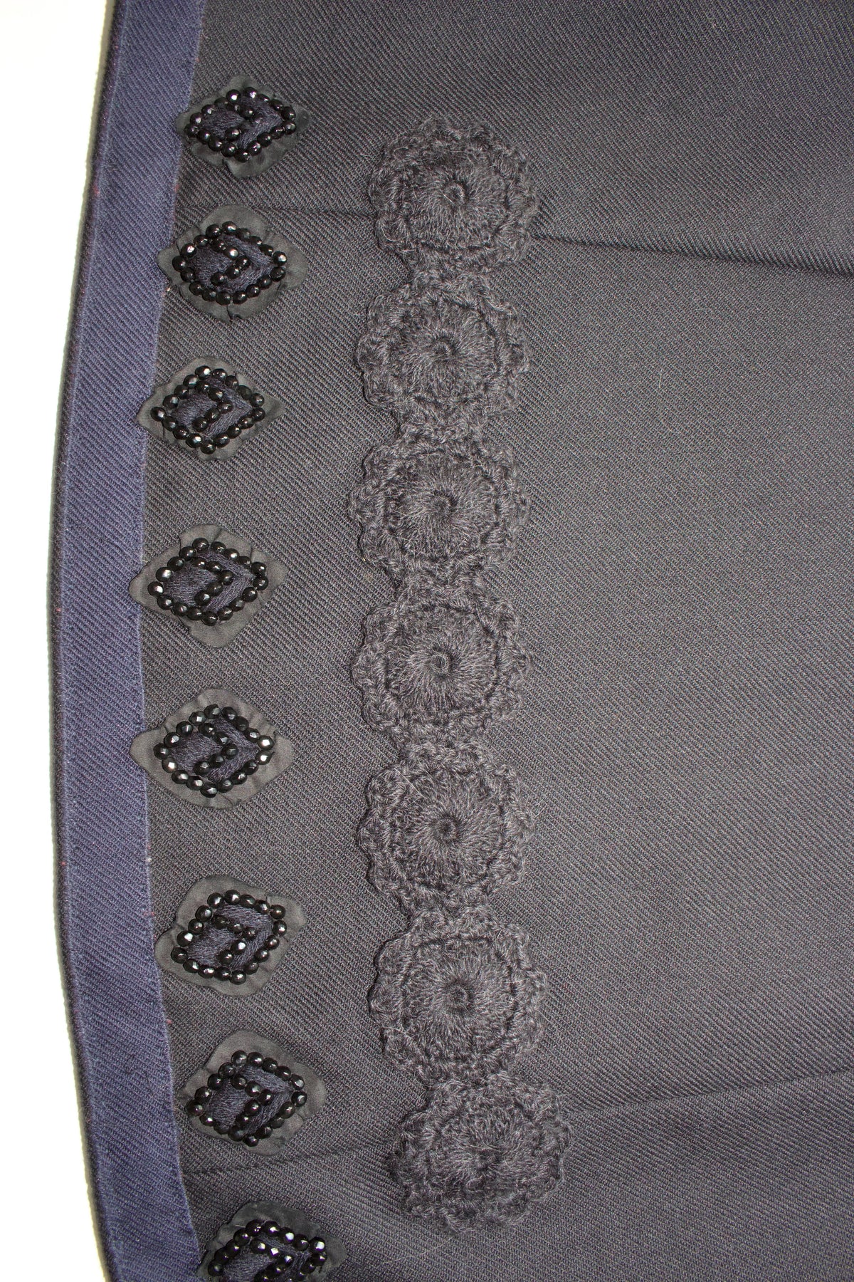 Prada FW 2005 black wool skirt with embroidery