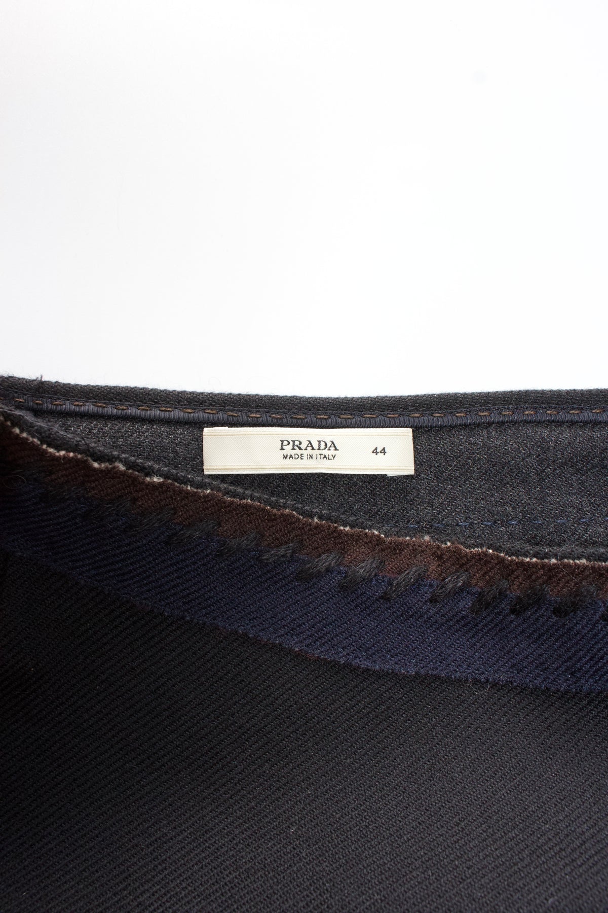 Prada FW 2005 black wool skirt with embroidery