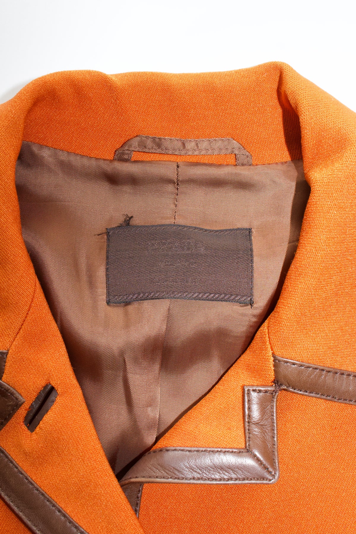 Prada FW 1996 orange jacket with leather trim