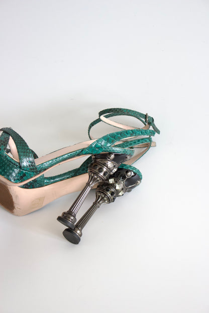 Miu Miu SS2008 green python and crown jeweled heels