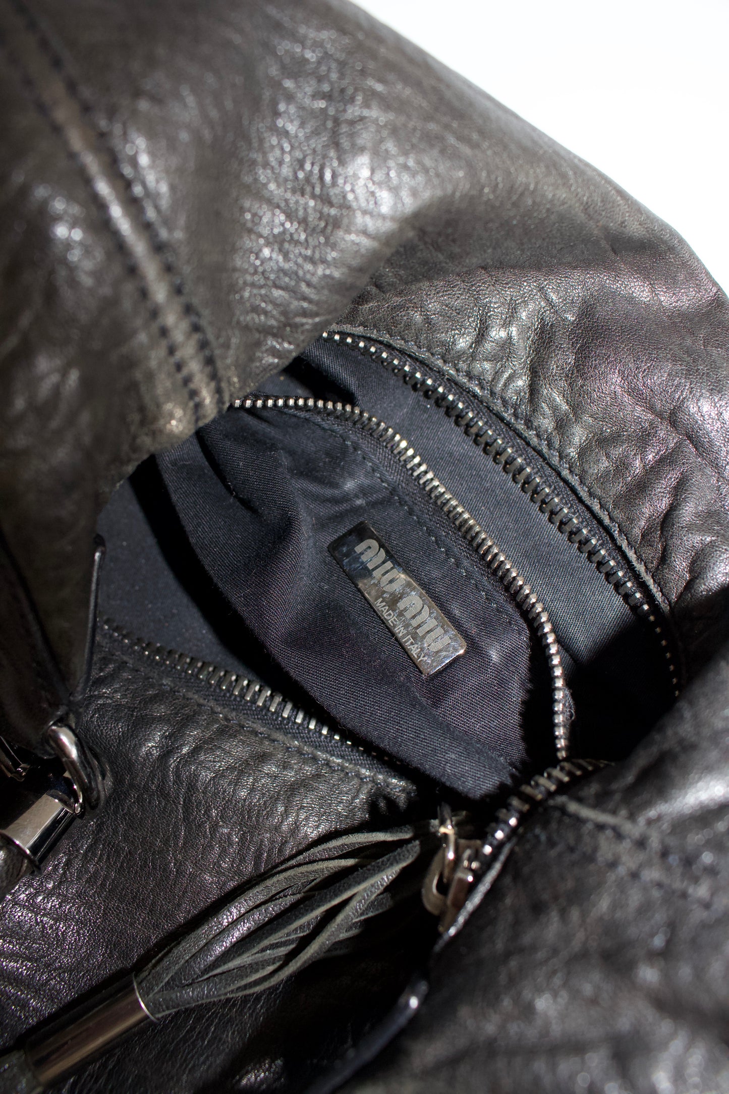Miu Miu black napa leather hobo