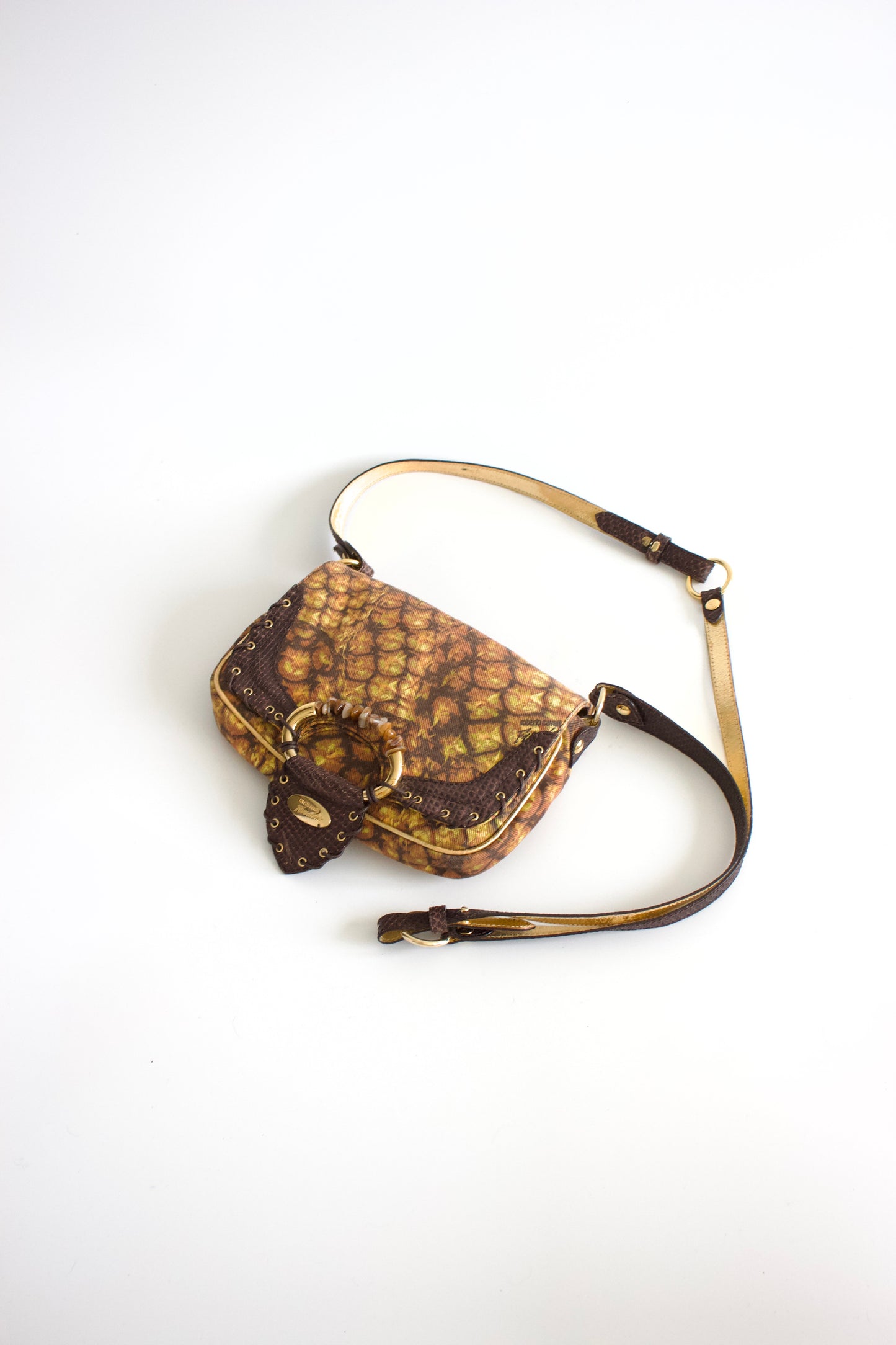 Roberto Cavalli brown and gold crossbody bag