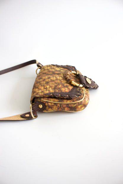 Roberto Cavalli brown and gold crossbody bag