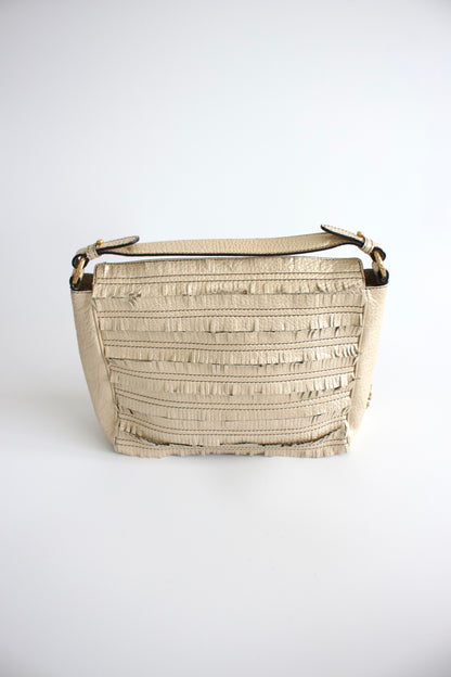 Roberto Cavalli golden leather handbag with fringe appliqué